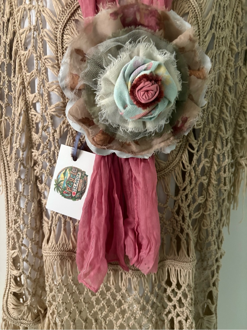 Soft Pink Floral Fabric Jabot Brooch Necklace Choker
